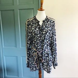 Free People Floral Button Up Boho Top Large